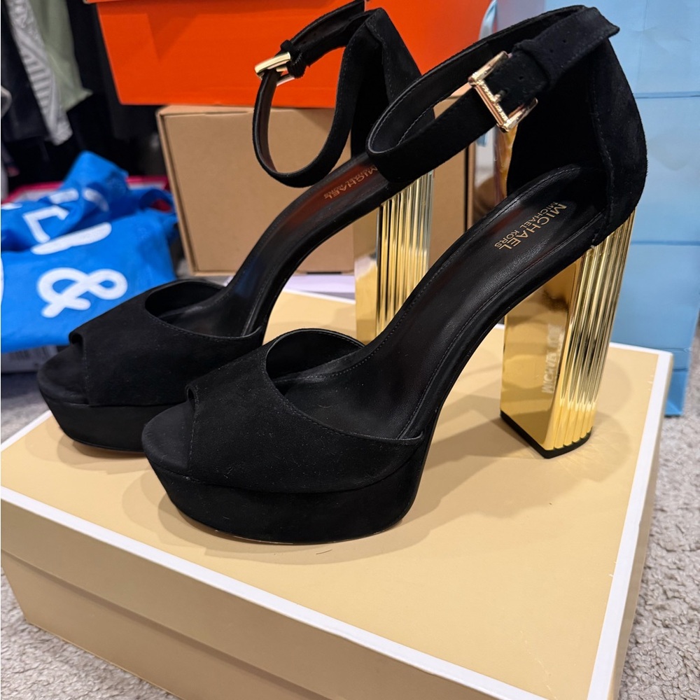 Michael Kors Black and Gold Platform Heels